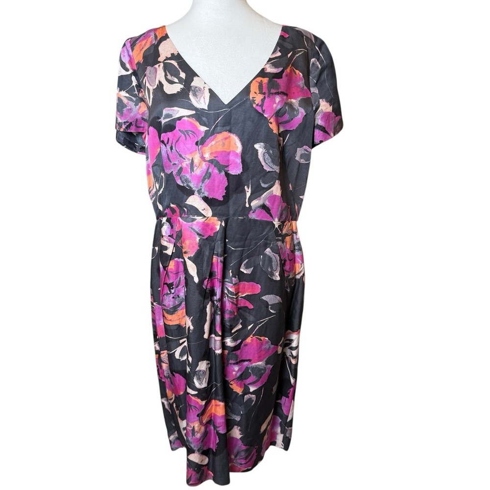 Banana Republic Floral Dress Women Size 14 Pink Gray Wedding Guest Career Office